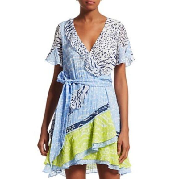 Tanya Taylor Bianka Mixed Print Wrap Dress in Size 2 - Picture 1 of 5